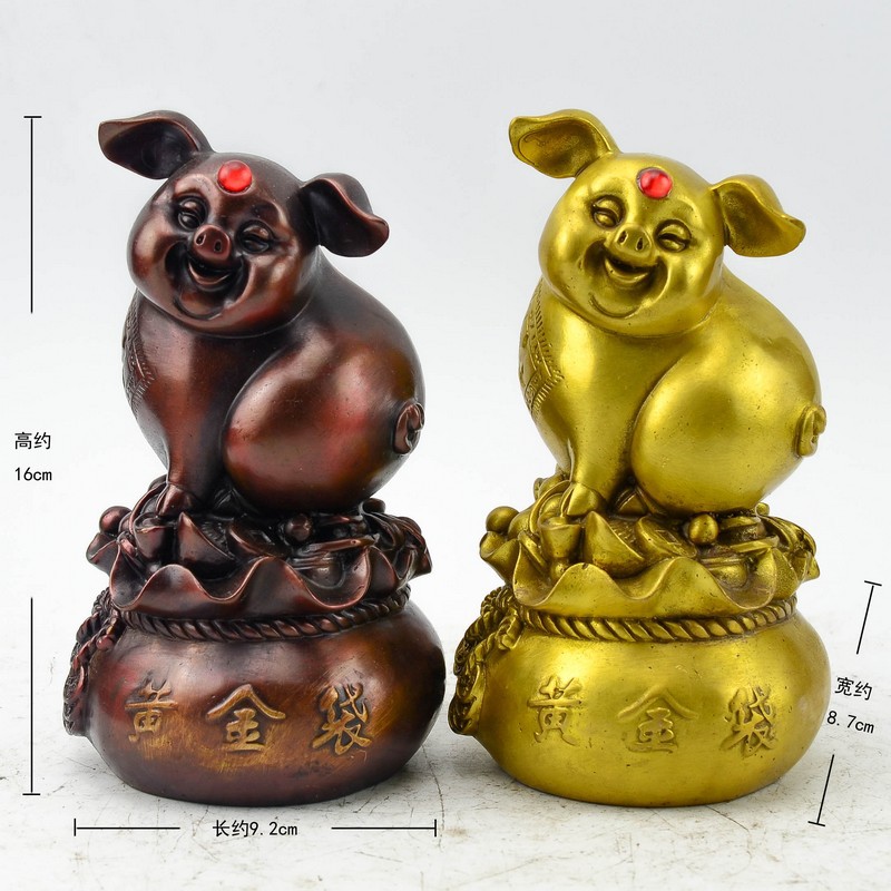 批發精工純銅特價黃金袋豬 生肖福豬，為仿古家具與空間增輝的工藝品擺設